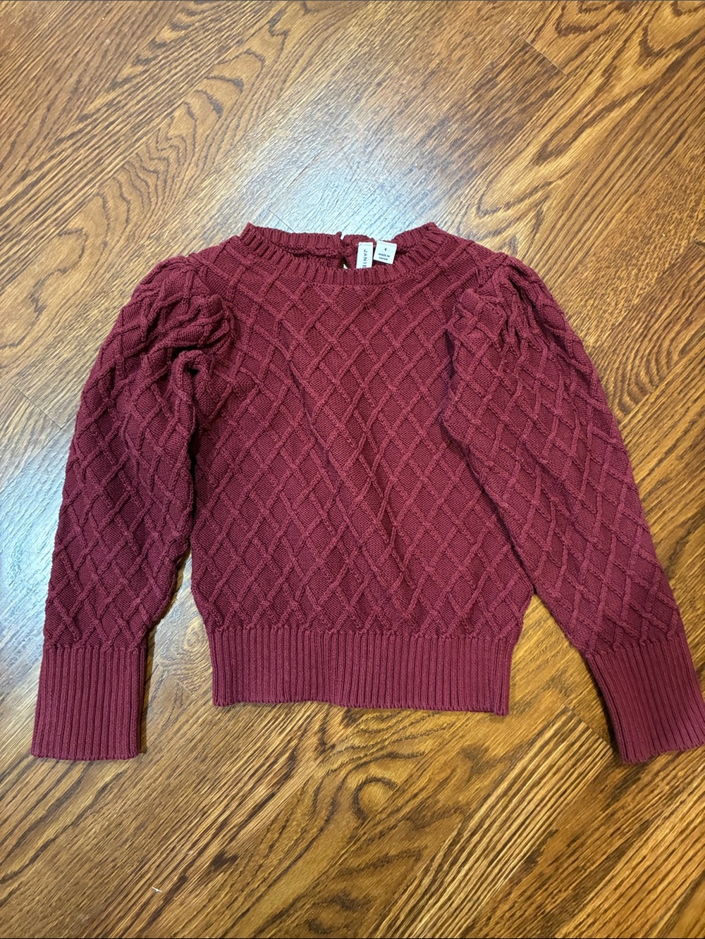Janie and Jack Girls Puff Sleeve Cable Knit Sweater - Burgundy